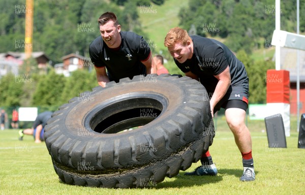 190719 - Wales Rugby World Cup Training Camp in Fiesch, Switzerland - Adam Beard and Rhys Carre during training