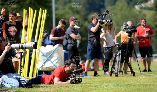 190719 - Wales Rugby World Cup Training Camp in Fiesch, Switzerland - Media during training
