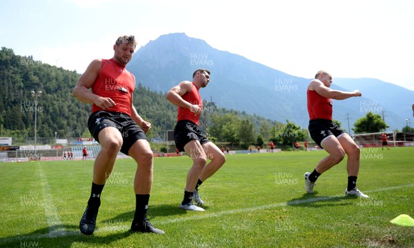 200719 - Wales Rugby World Cup Training Camp in Fiesch, Switzerland - Dan Biggar, Tomos Williams and Aled Davies during training