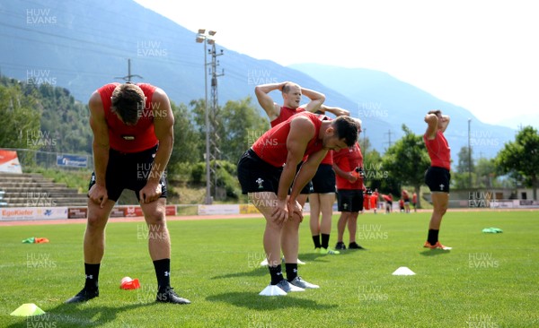 200719 - Wales Rugby World Cup Training Camp in Fiesch, Switzerland - Dan Biggar and Tomos Williams during training