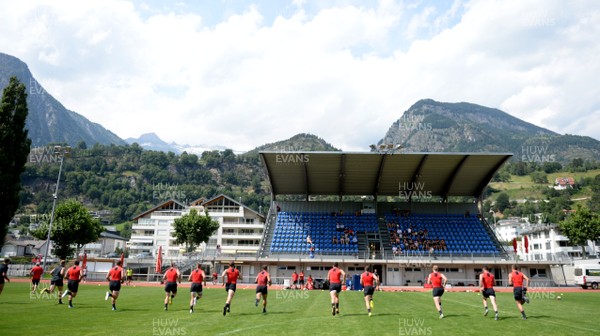 200719 - Wales Rugby World Cup Training Camp in Fiesch, Switzerland - Players run during training