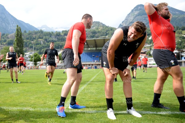 200719 - Wales Rugby World Cup Training Camp in Fiesch, Switzerland - Rob Evans and Elliot Dee during training