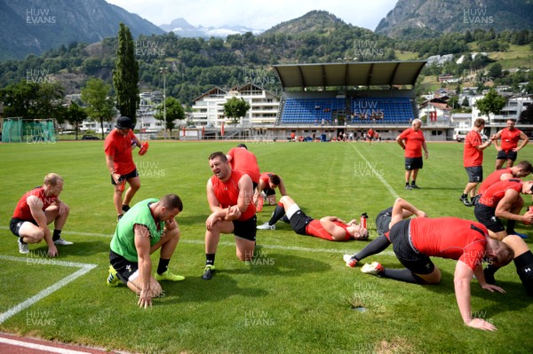 200719 - Wales Rugby World Cup Training Camp in Fiesch, Switzerland - Players recover during training
