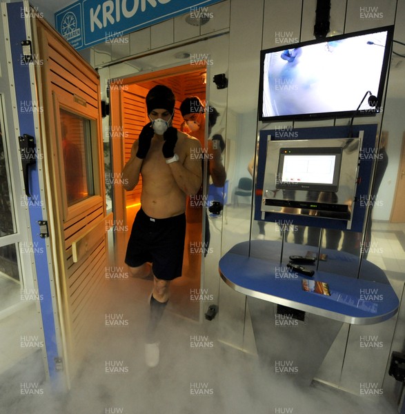 23.01.12 - Wales Rugby Training Camp in Poland - Sam Warburton comes out of the cryotherapy chamber. 