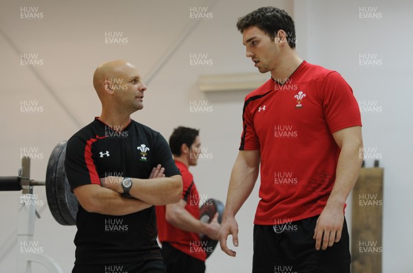 24.01.12 - Wales Rugby Training Camp in Poland - Wales Head of Physical Performance Adam Beard talks to George North. 