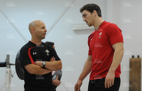 24.01.12 - Wales Rugby Training Camp in Poland - Wales Head of Physical Performance Adam Beard talks to George North. 