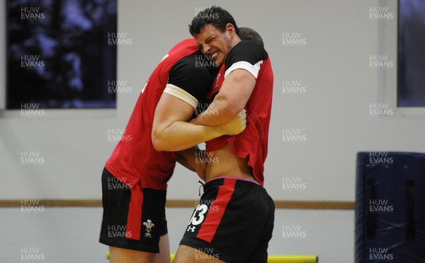 25.01.12 - Wales Rugby Training Camp in Poland - Aaron Shingler and Ian Evans compete during training. 