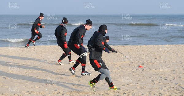 27.01.12 - Wales Rugby Training Camp in Poland - Wales players during fitness training on the beach. 