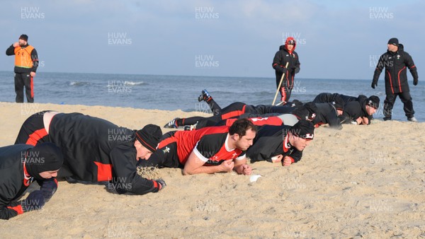 27.01.12 - Wales Rugby Training Camp in Poland - Wales players during fitness training on the beach. 