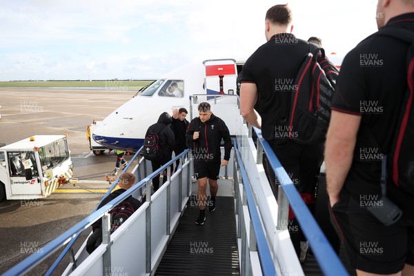 220224 - The Welsh Rugby team travel to Dublin, Ireland for their 6 Nations game on the weekend - Dafydd Jenkins boards the plane