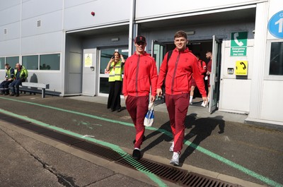 040326 - Picture shows the Wales Rugby Team travelling to Dublin, Ireland for their Six Nations game against Ireland on Friday - Louis Rees-Zammit and Alex Mann