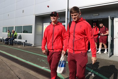 040326 - Picture shows the Wales Rugby Team travelling to Dublin, Ireland for their Six Nations game against Ireland on Friday - Louis Rees-Zammit and Alex Mann