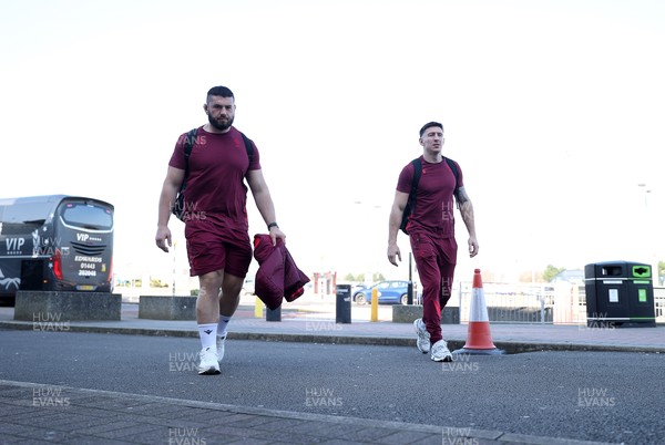 040326 - Picture shows the Wales Rugby Team travelling to Dublin, Ireland for their Six Nations game against Ireland on Friday - Gareth Thomas and Josh Adams