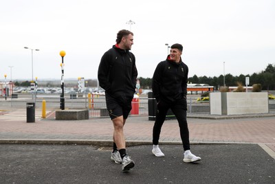 060325 - Picture shows the Wales Rugby team traveling to Edinburgh for their 6 Nations game on Saturday - Max Llewellyn and Ellis Bevan