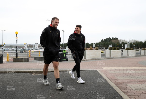 060325 - Picture shows the Wales Rugby team traveling to Edinburgh for their 6 Nations game on Saturday - Max Llewellyn and Ellis Bevan