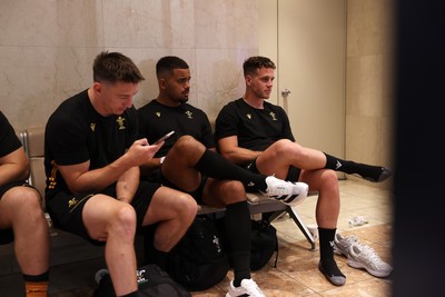 260625 - Wales Rugby Travel from Heathrow on route to Japan - Josh Adams, Ben Thomas and Kieran Hardy