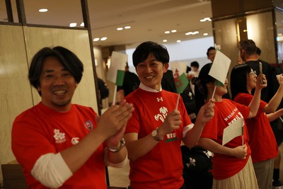 260625 - Wales Rugby is welcomed in Kitakyushu for their Summer tour of Japan - Fans welcome the team