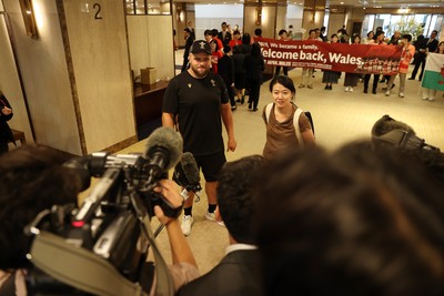 260625 - Wales Rugby is welcomed in Kitakyushu for their Summer tour of Japan - Nicky Smith speaks to local TV