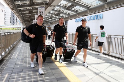 060725 - Wales Rugby travel to Kobe, Japan for their second test of the tour - Dewi Lake, Tommy Reffell and Kieran Hardy