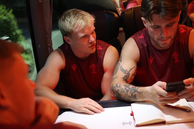 250626 - The Welsh Rugby team travel to London ahead of their game against the Barbarians at Twickenham on Saturday - Blair Murray and Joe Roberts