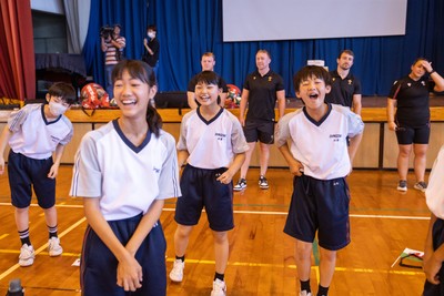 020725 - Picture shows the Welsh Rugby Team visiting Shinozaki Junior High School in Kitakyushu - 
