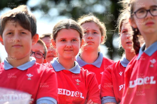200723 - WRU - Choir during Wales Rugby World Cup 2023 kit launch at Ynysangharad Park, Pontypridd