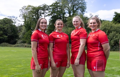 070825 - Wales Women Rugby World Cup Squad  - Left to right, sisters Nel Metcalfe and Branwen Metcalfe with Alaw Pyrs and Gwenllian Pyrs who are selected in the Wales Womens World Cup Squad