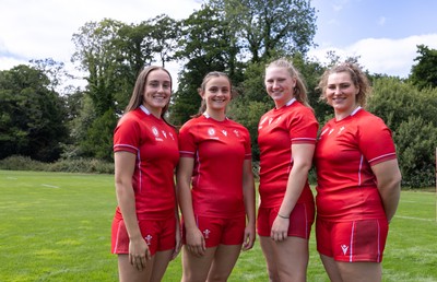 070825 - Wales Women Rugby World Cup Squad  - Left to right, sisters Nel Metcalfe and Branwen Metcalfe with Alaw Pyrs and Gwenllian Pyrs who are selected in the Wales Womens World Cup Squad
