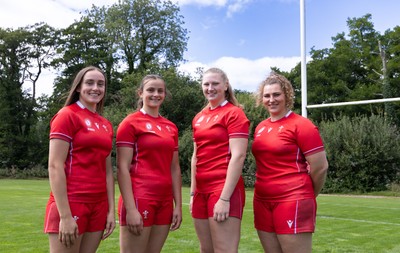 070825 - Wales Women Rugby World Cup Squad  - Left to right, sisters Nel Metcalfe and Branwen Metcalfe with Alaw Pyrs and Gwenllian Pyrs who are selected in the Wales Womens World Cup Squad