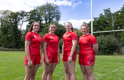 070825 - Wales Women Rugby World Cup Squad  - Left to right, sisters Nel Metcalfe and Branwen Metcalfe with Alaw Pyrs and Gwenllian Pyrs who are selected in the Wales Womens World Cup Squad