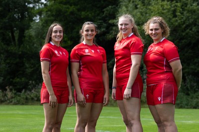 070825 - Wales Women Rugby World Cup Squad  - Left to right, sisters Nel Metcalfe and Branwen Metcalfe with Alaw Pyrs and Gwenllian Pyrs who are selected in the Wales Womens World Cup Squad