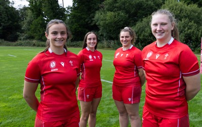 070825 - Wales Women Rugby World Cup Squad  - Left to right, sisters Branwen Metcalfe and Nel Metcalfe with Gwenllian Pyrs and Alaw Pyrs who are selected in the Wales Womens World Cup Squad