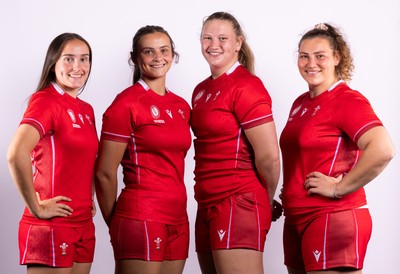 070825 - Wales Women Rugby World Cup Squad  - Left to right, sisters Nel Metcalfe and Branwen Metcalfe with Alaw Pyrs and Gwenllian Pyrs who are selected in the Wales Womens World Cup Squad