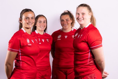 070825 - Wales Women Rugby World Cup Squad  - Left to right, sisters Branwen Metcalfe and Nel Metcalfe with Gwenllian Pyrs and Alaw Pyrs who are selected in the Wales Womens World Cup Squad