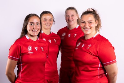 070825 - Wales Women Rugby World Cup Squad  - Left to right, sisters Nel Metcalfe and Branwen Metcalfe with Alaw Pyrs and Gwenllian Pyrs who are selected in the Wales Womens World Cup Squad