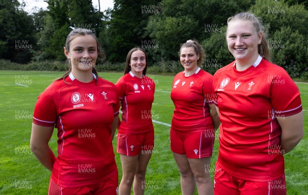 070825 - Wales Women Rugby World Cup Squad  - Left to right, sisters Branwen Metcalfe and Nel Metcalfe with Gwenllian Pyrs and Alaw Pyrs who are selected in the Wales Womens World Cup Squad