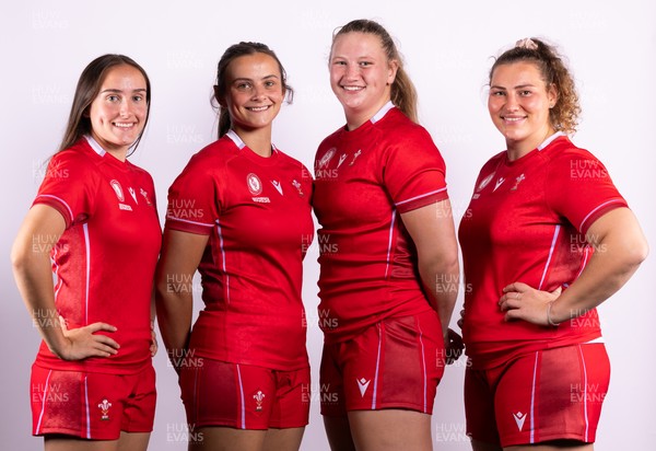 070825 - Wales Women Rugby World Cup Squad  - Left to right, sisters Nel Metcalfe and Branwen Metcalfe with Alaw Pyrs and Gwenllian Pyrs who are selected in the Wales Womens World Cup Squad