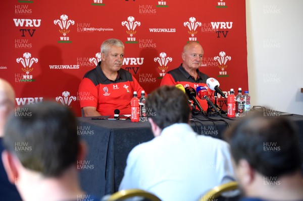 010919 - Wales Rugby World Cup Squad Announcement - Warren Gatland and team manager Alan Phillips talk to media