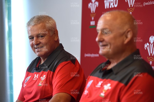 010919 - Wales Rugby World Cup Squad Announcement - Warren Gatland and team manager Alan Phillips talk to media