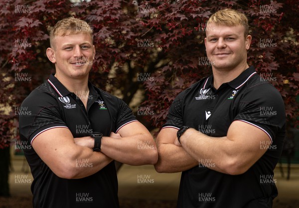 210823 - Wales Rugby World Cup Squad Announcement - Co-Captains Jac Morgan and Dewi Lake pose for a photo after the press conference