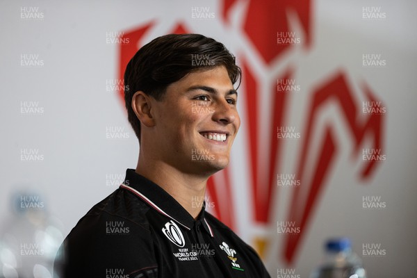 210823 - Wales Rugby World Cup Squad Announcement - Louis Rees-Zammit speaks to the media during a press conference