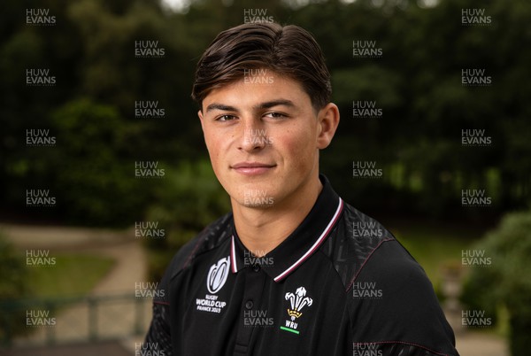 210823 - Wales Rugby World Cup Squad Announcement - Louis Rees-Zammit poses for a photo after a press conference