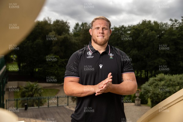 210823 - Wales Rugby World Cup Squad Announcement - Corey Domachowski poses for a photo after a press conference