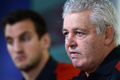 310815 - Wales Rugby World Cup Squad Announcement -Warren Gatland and captain Sam Warburton Warburton (left) during the naming of the Wales Rugby World Cup squad