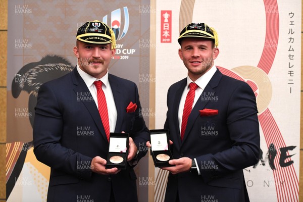 160919 - Wales Rugby World Cup Welcome Ceremony - Dillon Lewis and Elliot Dee after receiving their Rugby World Cup cap