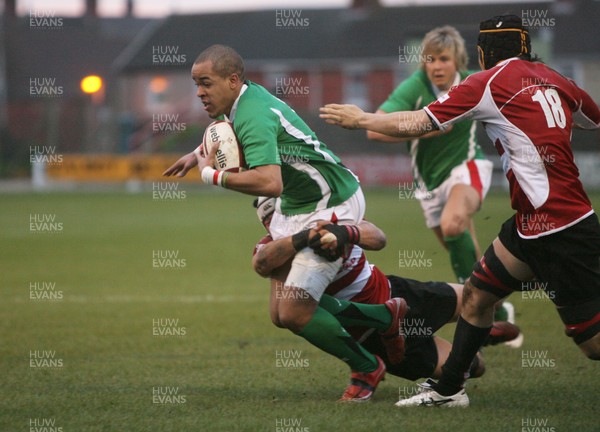 01.04.09 Wales U20 Select v Japan U20... Wales' Jamie Davies is tackled short of the line. 
