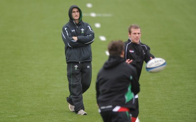 24.11.09 - Wales Sevens Rugby Training - Head coach Paul John looks on during training. 