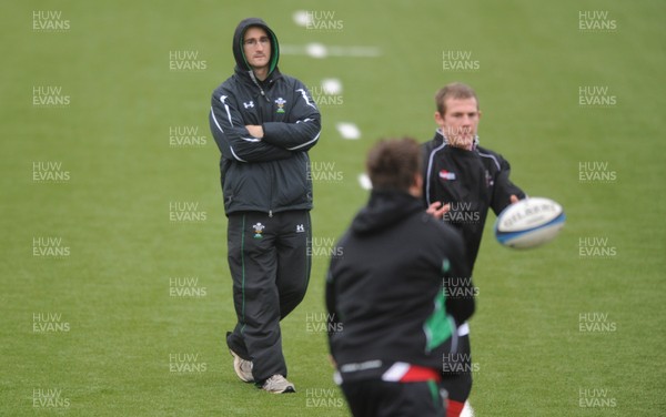 24.11.09 - Wales Sevens Rugby Training - Head coach Paul John looks on during training. 