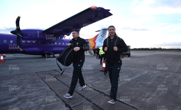 070319 - Wales Rugby Squad Travel to Edinburgh - Steff Evans and Josh Navidi arrives in Edinburgh
