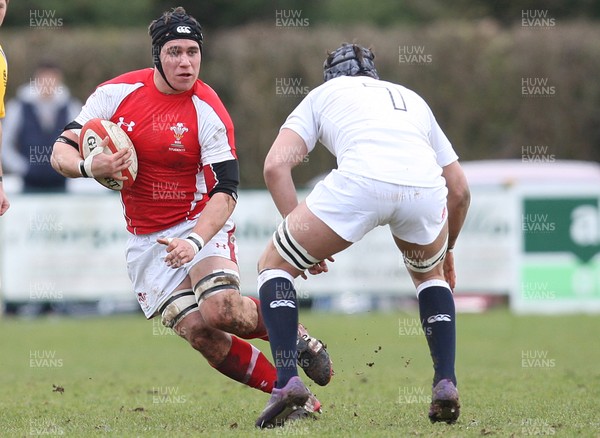 170313 - Wales Students v England Students, Clifton RFC - Wales' Kyle Tayler takes on England's George Messum